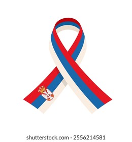 Support ribbon with Serbian flag isolated on white background.