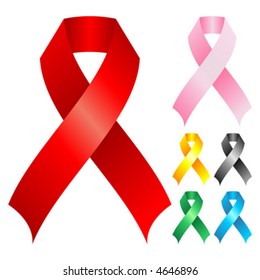 Support ribbons with different colors over white background