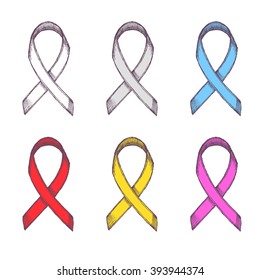 Support ribbons set in vintage style, vector