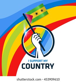 I Support Sao Tome and Principe. Hand holding the Country flag - abstract background Man Holding Flag in Rio Olympics 2016