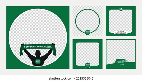 I support Saudi Arabia world football championship profil picture frame banner man silhouette with national flag scarf in hand for social media 