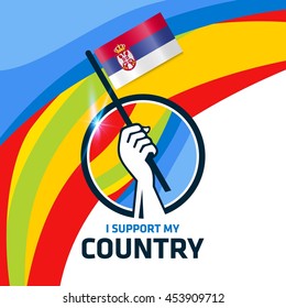 I Support Serbia. Hand holding the Country flag - abstract background Man Holding Flag in Rio Olympics 2016