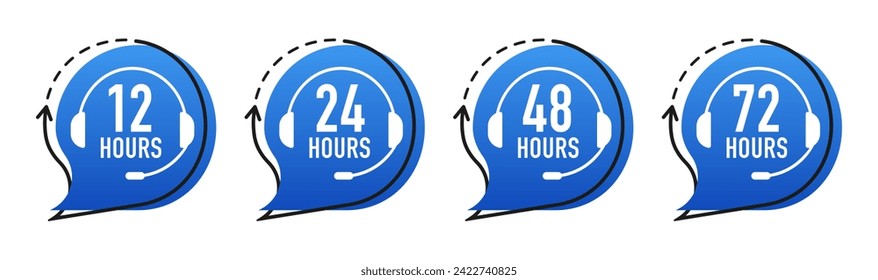 Servicio de soporte técnico. flecha de reloj de 12, 24, 48, 72 horas. Efecto del tiempo de trabajo o tiempo de servicio de entrega. Ilustración del vector