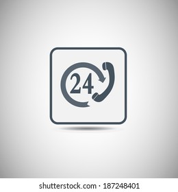 Support and service - around the clock or 24 hours a day. Vector icon square button