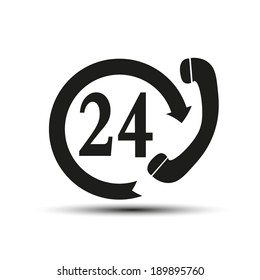 Support and service - around the clock or 24 hours a day. Vector icon
