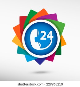 Support and service - around the clock or 24 hours. Flat design style 