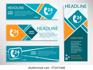 Support and service - around the clock or 24 hours. Horizontal and vertical banner. Modern banner design template. 