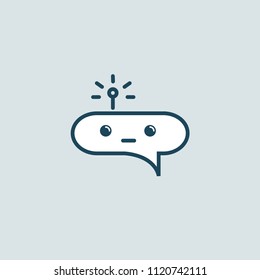 Support service bot in speech bubble. Logo concept of chatbot, media, soft, dialogue script, popup, spam, profile, software, communication, contact.