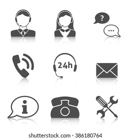 Support service and call center icons set with reflection
