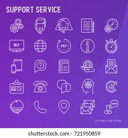 Support service or call center thin line icons set. Modern vector illustration.