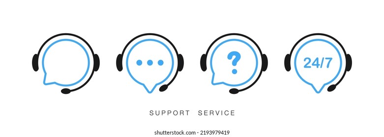 Support Service. Chat vector icons. Call center symbols. Headset symbols. Hotline concept. Vector illustration