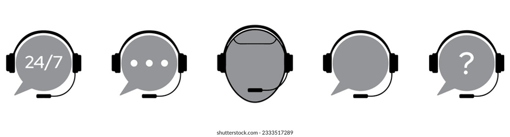 Support Service. Chat vector icons. Call center symbols. Headset symbols. Hotline concept. Vector illustration