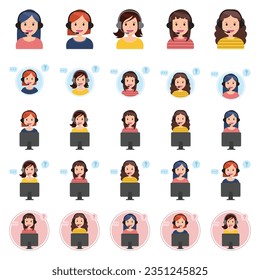 Support Service. Chat vector icons. Call center symbols. Headset symbols. Hotline concept. Vector illustration