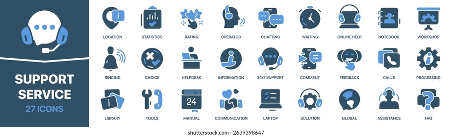 Support service colored signed icon collection. Operator, rating, help, manual, assistance icons. UI icon set. Colored icons pack. Vector illustration
