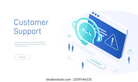 Support service concept or call center in isometric vector illustration. 24-7 round the clock or nonstop customer support background. Mobile self-service layout template for web banner.