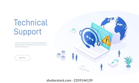 Support service concept or call center in isometric vector illustration. 24-7 round the clock or nonstop customer support background. Mobile self-service layout template for web banner.