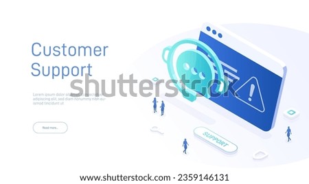Support service concept or call center in isometric vector illustration. 24-7 round the clock or nonstop customer support background. Mobile self-service layout template for web banner.