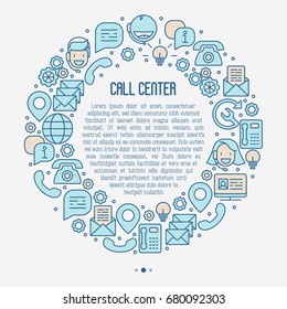 Concepto de servicio de asistencia en círculo con el centro de atención al cliente o los iconos de servicio al cliente. Ilustración vectorial para banner, página web del centro de llamadas.
