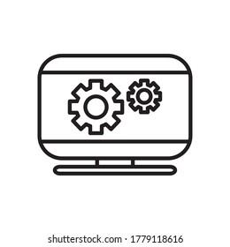 support service concept, computer with gear wheels on screen over white background, line style, vector illustration