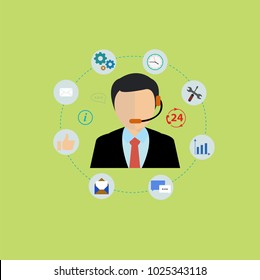 Support service concept. Flat design illustration with icons. Technical support assistant.