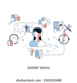 Support service concept. Help and assistance. Vector illustration.