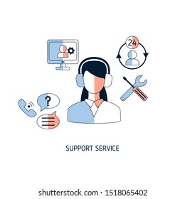Support service concept. Help and assistance. Vector illustration.