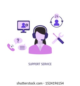 Support service concept. Help and assistance. Vector illustration.
