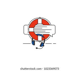 Support service concept icon. Call center line vector design. Lifebuoy and headphone illustration