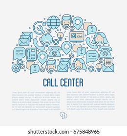 Support service concept with thin line call center or customer service icons. Vector illustration for banner, web page of call center.