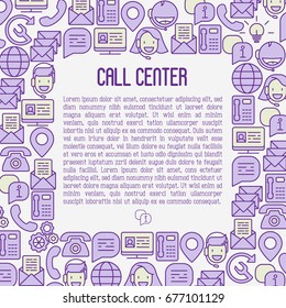 Support service concept with thin line call center or customer service icons. Vector illustration for banner, web page of call center.