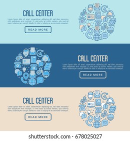 Support service concept with thin line call center or customer service icons. Vector illustration for banner, web page of call center.