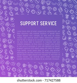 Support service concept with thin line call center or customer service icons. Vector illustration for banner, web page of support center with place for text.