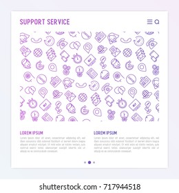 Support service concept with thin line call center or customer service icons. Vector illustration for banner, web page of support center with place for text.