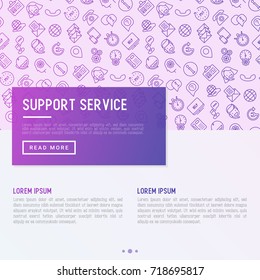 Support service concept with thin line call center or customer service icons. Vector illustration for banner, web page of support center with place for text.