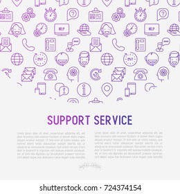 Support service concept with thin line call center or customer service icons. Vector illustration for banner, web page of support center with place for text.