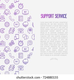 Support service concept with thin line call center or customer service icons. Vector illustration for banner, web page of support center with place for text.