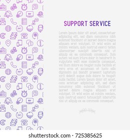 Support service concept with thin line call center or customer service icons. Vector illustration for banner, web page of support center with place for text.