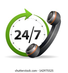 Support and service for customer around the clock or 24 hours and 7 days a week icon isolated on white background. Call center vector icon