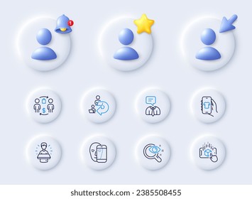 Support service, Delegate work and Brand ambassador line icons. Placeholder with 3d cursor, bell, star. Pack of Shop app, Vision test, Augmented reality icon. Vector