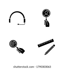 Unterstützt Service-Elemente schwarze Glyphe-Symbole auf weißem Raum. Hand mit Lupe. Suchen Sie nach Angestellten. Suche nach Humanressourcen. Silhouettensymbole. Vektorgrafik einzeln