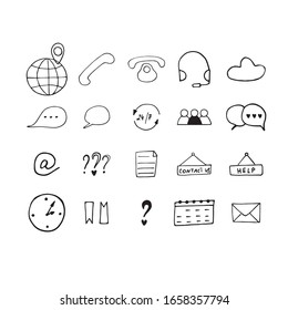support service elements in doodle style in vector. support and communication technology icons