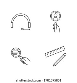 Support service elements pixel perfect linear icons set. Hand with magnifying glass. Look for employee. Customizable thin line contour symbols. Isolated vector outline illustrations. Editable stroke