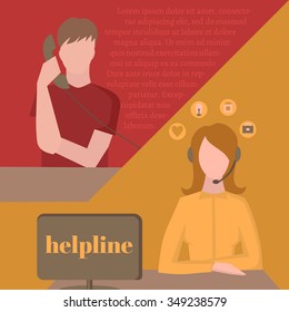 Support service, female call center avatar icons with a faceless man with phone and woman wearing headsets, client services helpline