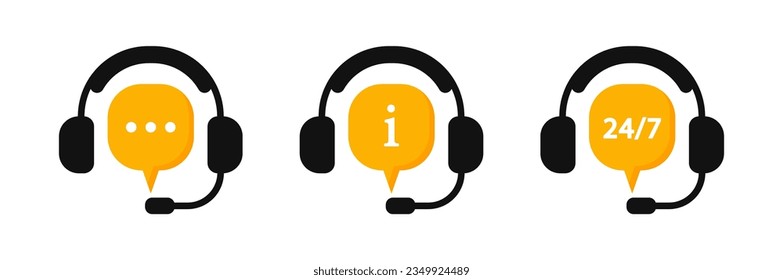 Iconos planos del servicio de soporte. Ayuda, servicio al cliente, asistente de teléfono, línea telefónica y centro de llamadas. Icono del vector.