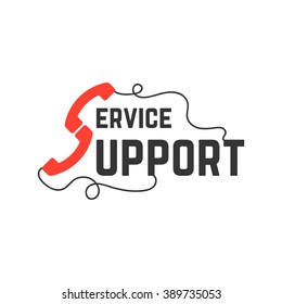 support service with handsets. concept of 24 hour tech consultation, secretary, worldwide info, handle wire, e-commerce. flat style trend modern logotype design vector illustration on white background