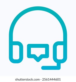 Support Service With Headphones. Customer Support Vector Icon, Isolated Lineal Gradient Icon.