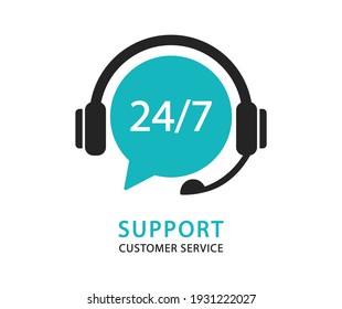 Support service with headphones. Hotline customer service. Call center. Vector Illustration.