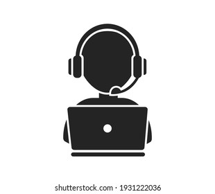 Support service with headphones. Hotline customer service. Call center operator. Vector Illustration.