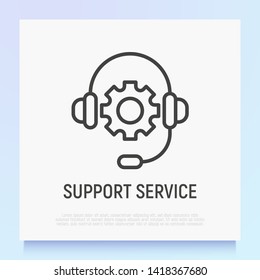 Support service: headset with wheel thin line icon. Call center, client assistance, operator. Modern vector illustration.