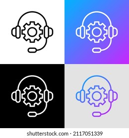 Support-Service: Headset mit dem Symbol für die dünne Linie des Rades. Callcenter, Kundenbetreuung, Operator. Moderne Vektorgrafik.